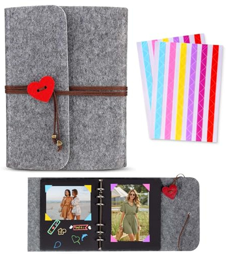 Fotoalbum Zum Selbstgestalten,RoadLoo Vintage Filz Scrapbook Album mit 30Blatt 15x18cm Schwarze Seiten Kleines Fotoalbum zum Einkleben Kreative Handgemachte Geschenke für Geburtstag Baby Jubiläum
