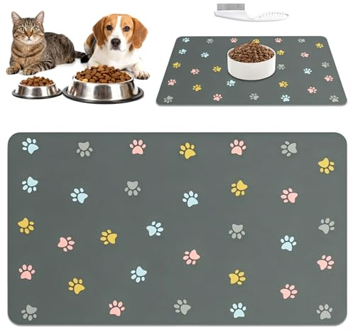 LOLANIUT Tappetino Ciotola Cane Antiscivolo 30×50 cm, tappetino ciotole gatto in Terra Diatomacea Super Assorbente, tappetino per cani Cane Lavabile, con Pettine Antipulci Incluso