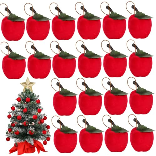 DOITOOL 24pcs Red Christmas Hanging Apple Ornaments for Tree Wall Door Ceiling Decoration Festive Party Accessories