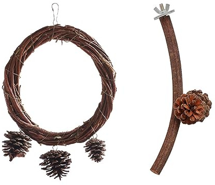Rudiaoa Jouet pour Oiseaux Arbre Naturel Vigne Perchoir en Bois Perroquet Cage À Balançoire Jouet De Broyage avec Pommes Pin Compagnie Perchoirs À Balançoire