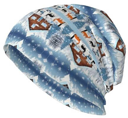 Winter-Kitz bedruckte Stretch-Strickmütze, warme Skimütze, geeignet für Aktivitäten wie Wandern, Angeln und Laufen, Schwarz
