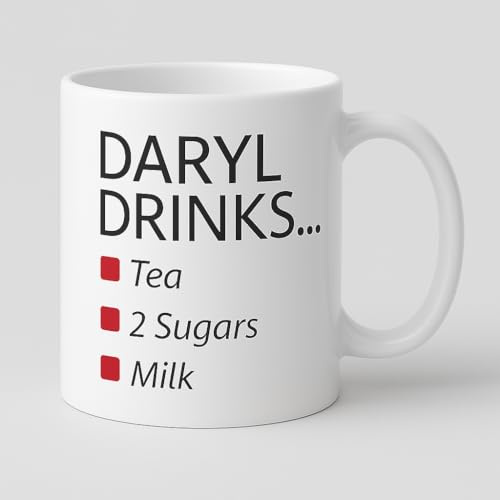 Vacso Trading Personalised Drinks Order Mug – Custom “[Name] Drinks…” Tea or Coffee Mug with Sugar & Milk Preferences – 11oz White Ceramic Cup – Funny Gift for Friends, Coworkers, Family