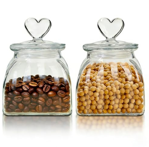 HomeyHoney Deko Glas mit Herzförmig Deckel, Candy Bar Gläser 2er Set