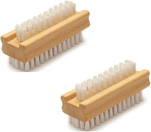 Wooden Nail Brush Pack of 2, Double-Sided Hand & Nail Cleaning Brush with Firm Bristles, Fingertip & Toenail Scrubber, Wooden Scrub Brush for Home, Garden, Kitchen & Salon Use