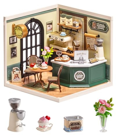 Rolife Super Creator DIY Miniature House Miniatur Haus Bausatz Selber Bauen Deko für Schreibtisch Bücherregal Modellbausatz Diorama Modellbau Bastelset (Perfect Romance Café)