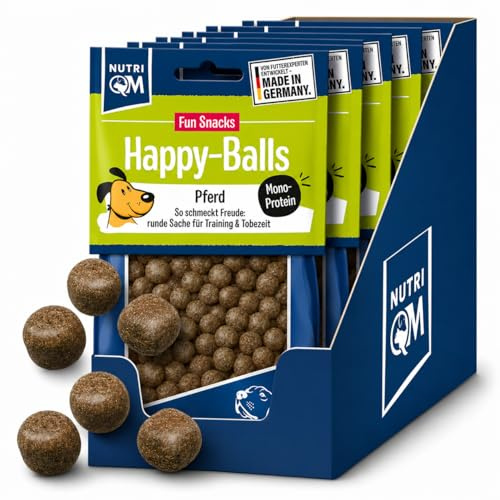 NutriQM® Fun-Snack Happy Balls Pferd - 5x125g - Hundeleckerli getreidefrei aus Pferd, Vollei & Kartoffeln - Monoprotein Hunde Snacks für Training & Spiel – Ohne unnötige Zusatzstoffe - Made in Germany