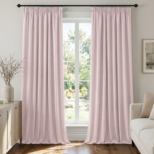 Deconovo Gardinen Blickdicht mit Kräuselband Vorhänge gegen Hitze Lotosrosa | 2er Set, H 230 x B 140 cm, Thermogardine Wärmeisolierend, für Wohnzimmer, Schlafzimmer Vorhänge, Thermal Curtain, Sichtschutz