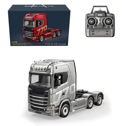 AETHER LAB RC 770s Sattelzugmaschine im Maßstab 1:18, Schwerlast-Traktoreinheit, 6 x 4 ferngesteuertes Hauler-Modell, Hobby-Qualität, elektrischer Anhängerkopf für Sammler (grau)