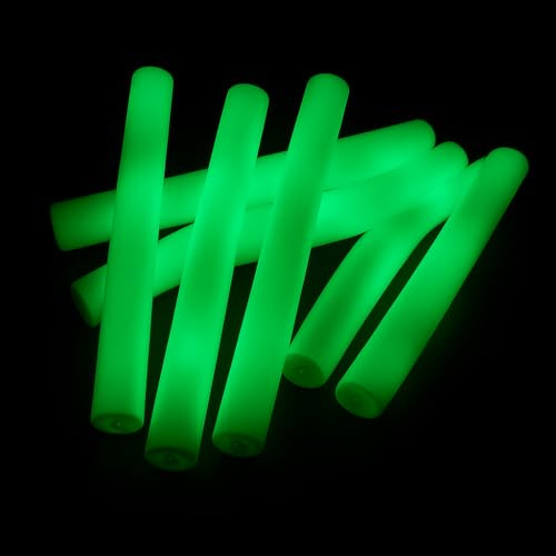 zenda club® Set di 20 bastoncini luminosi a LED 48 cm, colore: verde – bastone luminoso in schiuma LED – 3 modalità (lampeggiamento veloce, lento, alternativo) – stick luminoso per sera, concerto