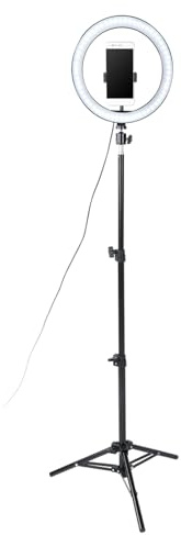 Tixiyu Set di Luci Circolari a LED Dimmerabili con Treppiede per Trasmissione in Diretta, Selfie, Trucco - Lampada Video per Fotocamera USB da 10 Pollici