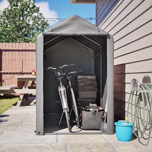 Garaje para bicicletas, 187 x 100 x 160 cm, resistente a la intemperie, con estructura de acero negro, tienda de campaña para bicicleta, moto y herramientas de jardín