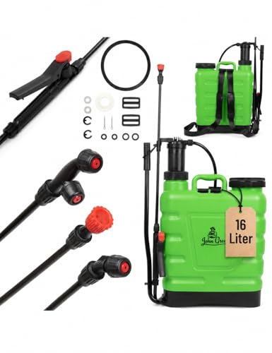 Drucksprüher 16 Liter | Gartenspritze mit Lanze, 4 Düsen & Tragegurt - Gartenspritze & Pumpsprüher für Pflanzenschutz, Bewässerung & Unkrautbekämpfung - Drucksprühgerät - Sprühflasche für Pflanzen