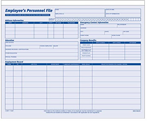 Adams Employees Personnel File Folder, Heavy Card Stock, 11-3/4 x 9-1/2 Inches, Pack of 20 Folders (9287ABF) ,Blue/White