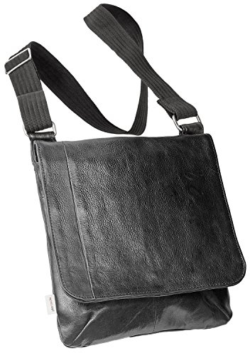 Jahn-Tasche - Umhängetasche Größe M/Schultertasche aus Nappa-Leder mit Tablet-Fach, Schwarz, Modell 428