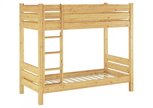 Erst-Holz®Etagenbett extra stabil 80x220 Nische 100 Hochbett teilbar Rollrost Kiefer Natur 60.16-08-220T100