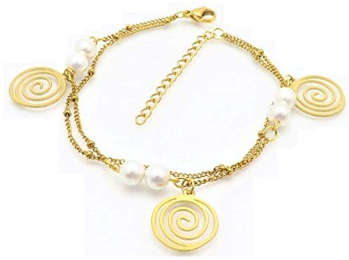 Bungsa Damen Bettelarmband Spirale und Perlen Gold aus 316L Edelstahl