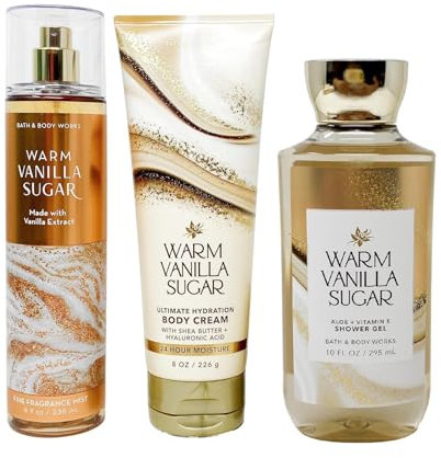 Bath & Body Works Warm Vanilla Sugar Fragrance Favorites Gift Set ~ Shower Gel ~ Fragrance Mist & Body Cream