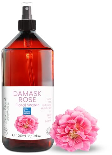 Eau de Rose Biologique, Tonique Hydratant, Peaux Sèches et Matures, Démaquillant Anti-âge, Apaisant, Nettoyant visage 1000 ml