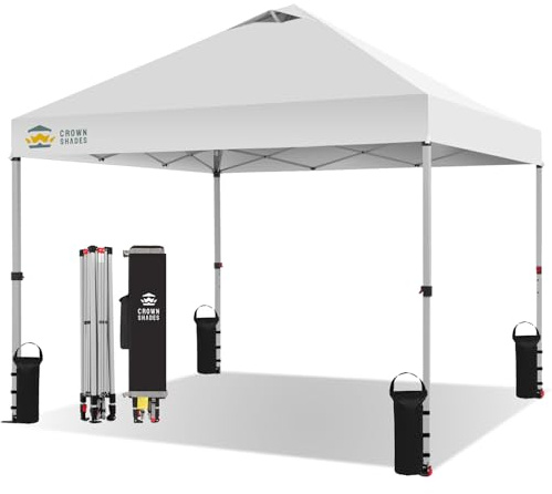 CROWN SHADES Pavillon 3x3 Wasserdicht Stabil Winterfest, Pop up Faltpavillonc mit 4 Seitenteilen, UV-Schutz 50+, 3-Fach Höhenverstellbar, Partyzelt für Garten (Weiß, 3x3m ohne Seitenteile)