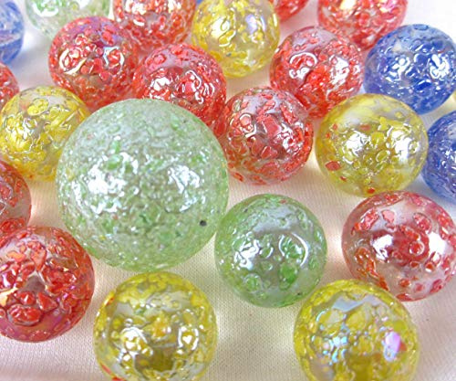 Big Game Toys~25 Glass Marbles Stardust Blue/Red/Green/Yellow Speckled Glitter Confetti Classic Style Game Pack (24 Player, 1 Shooter) Decor/Vase Filler/Aquarium