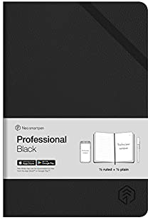 Neosmarpen NeoLab Professionelles Notizbuch mit festem Einband und Memotasche, 250 linierte und leere Seiten, 140 mm x 205 mm (schwarz), kompatibel mit M1, N2, M1+ Smartpens, NC-P0089A