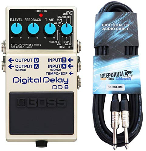 Boss DD-8 Digital Delay Effects Device + Keepdrum Guitar Cable 3 m