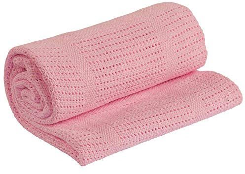 DUDU N GIRLIE Cotton Cellular Blanket Cot Bed - Children Blankets And Throws – Nursery Baby Toddler Blanket – All Season Blankets for Kids (100x150cm, Pink)