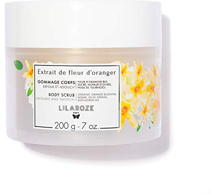 LilaRoze - Gommage Corps Extrait de Fleur d'Oranger Bio 200ml - Gommage à Base de Sucre, Noyaux d'Olives et Huile Amande Douce - Exfoliant Corps