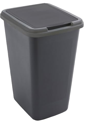 SUNDIS Green Bin, poubelle de tri sélectif 50 L d’intérieur, rectangulaire, en plastique recyclé, couvercle à bascule ou fixe, avec stickers pour cuisine, bureau, buanderie, atelier, garage