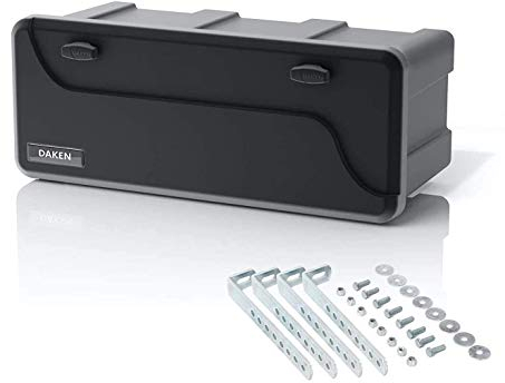 DAKEN Blackit L - 750 x 300 x 355 mm, Deichselbox mit 2 Schlösser, Werkzeugkasten für Anhänger Staukiste 50 L (Mit Universal-Halter)