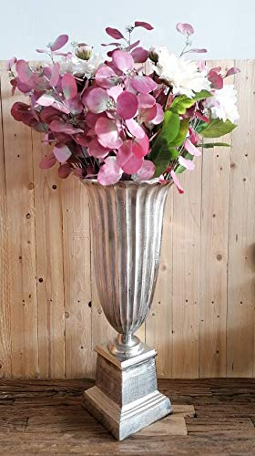 MichaelNoll Vase Blumenvase Pokalvase - Dekovase Groß aus Aluminium Metall Silber - Bodenvase für Kunstblumen und Pampasgras - 68 cm oder 75 cm (28x28x68 cm)