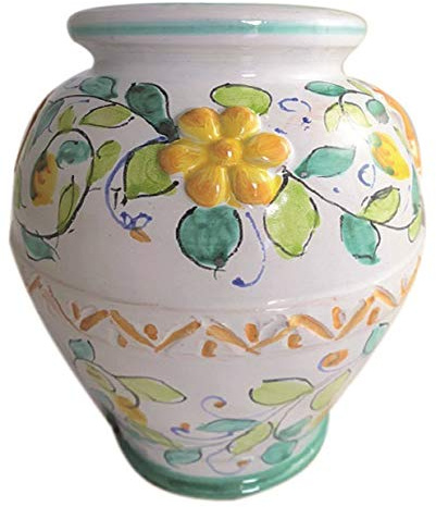 Generico Giara in Ceramica di Vietri, Realizzato e Dipinto a Mano Altezza cm. 20, Diametro della Pancia cm. 17 Orcio Anfora Vaso Terracotta Cotto per Interni ed Esterni