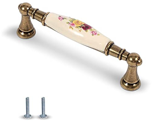 HERCHR Keramische Schrankgriffe, Antike Keramische Möbelgriffe, Keramische Griffe Für Küchentür, Kleiderschrank,Schubladen,Floral Gemusterte Möbelschubladengriffe