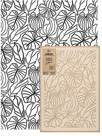 NAKLEO Pochoir Mural pour Peinture Grand Format 59x95cm, Modèle Répétitif en Plastique, Réutilisable, Tropical Feuille Contour Géométrique, DIY Bricolage Artisanat Décoration a Peindre