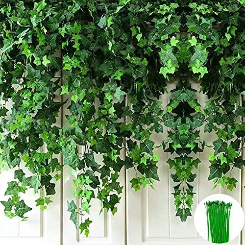 Ghirlanda di edera artificiale Ghirlanda Vite finta Resistente ai raggi UV Foglie verdi Piante finte Piante di vite appese per decorazione della parete del giardino della festa nuziale 12 pezzi 84Ft
