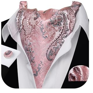 Barry.Wang Mens Silk Cravat Tie Paisley Woven Paisley Fashion Ascot and Pocket Square Cufflinks Set Wedding Formal