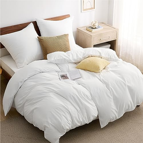 BEDSURE Bettwäsche 135x200 Baumwolle 4tlg. - Naturweiß Set 2x80x80 Kissen | 100% Baumwolle Bettwäsche-Sets mit Reißverschluss, OEKO-TEX Zert, Weich, Sicher, Atmungsaktiv, Hautfreundlicher Komfort
