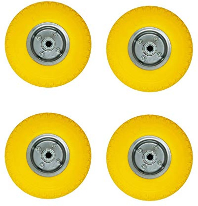 Dapetz® 4x10 Solid Rubber Wheelbarrow Wheel Replacement – 4.10/3.50-4 Tyre for Sack Truck, Sack Barrow & Trolley Cart – Puncture-Proof Yellow PU Foam Wheel – Heavy-Duty Sack Truck Tyres