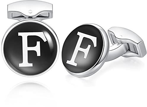 HONEY BEAR Briefe Initialen Buchstabe manschettenknöpfe Herren Edelstahl Hochzeit Cufflinks Manschettenknopf Schwarz,MEHRWEG (F)