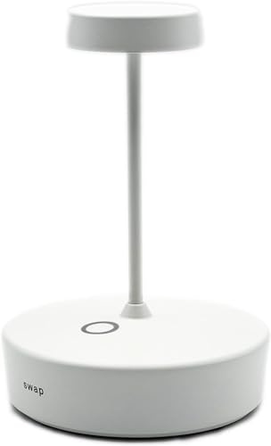 Zafferano, Swap Mini Lampe, Wiederaufladbare und Kabellose Tischlampe mit Touch Control, Geeignet für den Innen- und Außenbereich, Dimmer, 2700 K, Höhe 14,8 cm, Farbe Weiß