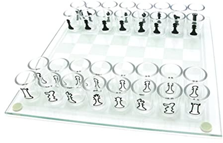 Beito 1Set Glass Chess Set with Wine Glasses for Adults