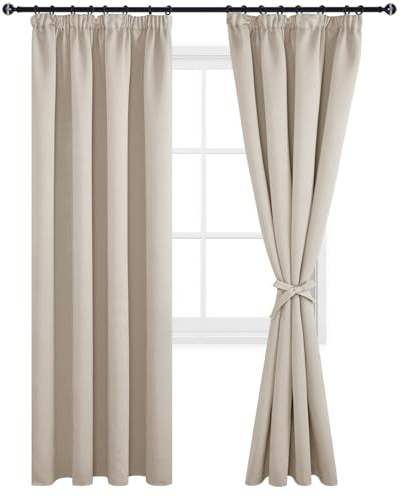 DWCN Blackout Curtains for Bedroom Thermal Insulated Room Darkening Pencil Pleat Window Curtains for Living Room 55 x 96 inch Length, Beige, 2 Panels