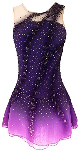 JRUIA Ärmelloses Eiskunstlauf Wettkampf Kleid Für Mädchen Professioneller Gymnastikanzug Activewear Mit Strass Rock Für Eislauf Und Tanzaufführungen Für Teenager,A,M