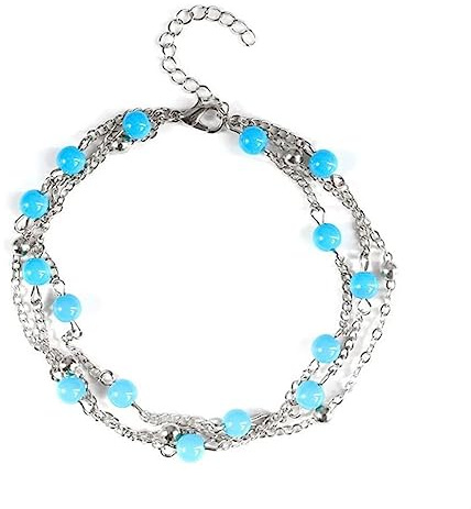 Epinki Fußkette Damen, Legierung Mehrfachschichten Kugel Fuss Schmuck Braut Armbänder für Mädchen Silber Bettelarmband, 20+5cm Größenverstellbares
