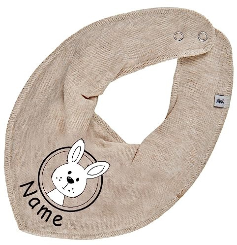 HALSTUCH mit Namen oder Text personalisiert für Baby oder Kind aus Baumwolle in Einheitsgröße Hase beige