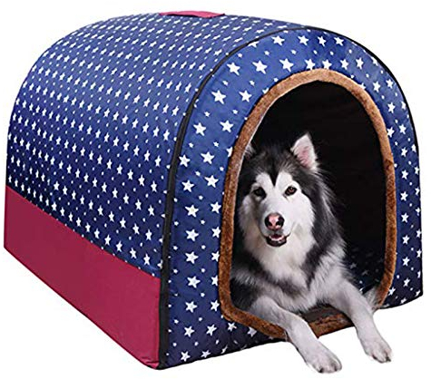 HAZARA Haustierbett, Großer Hundehütte Winter Plüsch Hundekissen Vier Jahreszeiten Warm Hundehöhle Innen Luxus Hunde Iglu Waschbar,A,XL