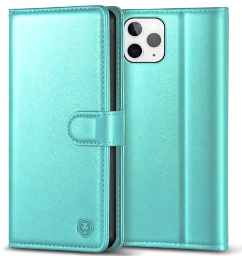 Kuafcase Compatible for iPhone 11 Pro Max Case with 4 Card Slots Magnetic Closure Kickstand Shockproof Protective Phone Case Compatible for iPhone 11 Pro Max - Ice Green