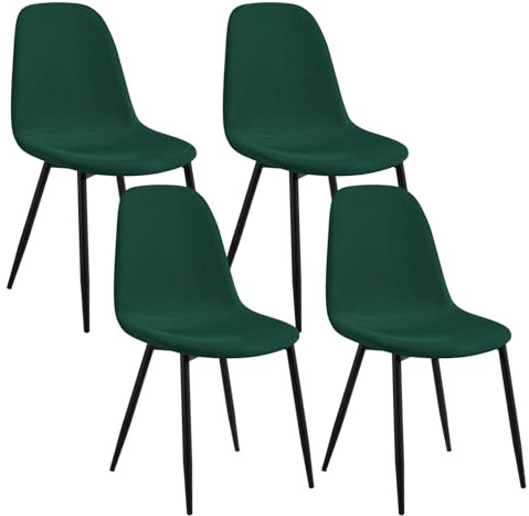 Lestarain Esszimmerstühle 4er Set, für Schlafzimmer Küche Wohnzimmer, Bequeme Küchenstühle mit Rückenlehne, Metallbeinen, Skandinavisch modern, aus Cord, Dunkelgrün