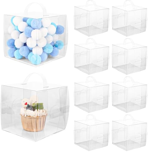 LDHHYH 50 Stück Geschenkbox Transparente Durchsichtig Geschenkbox Klein,10x10x10cm PVC Quadratisch Transparente Geschenkboxs, Faltbar Klare Geschenkboxs für Candy Chocolate Hochzeiten Valentine Party