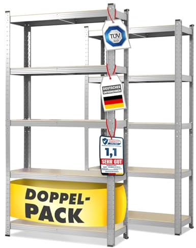 KARAT Schwerlastregal, 2er Set, 60 x 120 x 200 cm Steckregal, Kellerregal, Lagerregal - 5 verstellbare Böden (Verzinkt)
